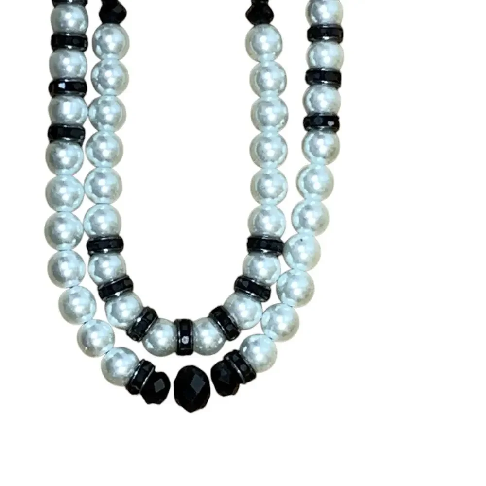 WHBM Pearl Black Glass Double Strand Necklace